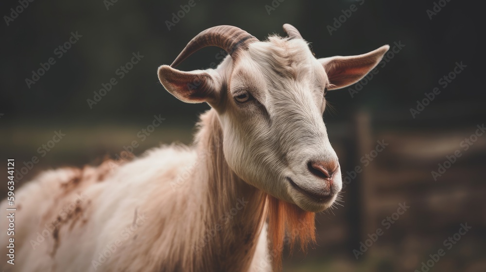 Goat portrait, copy space, background space. Generative AI Goat portrait, copy space, background space. Generative AI