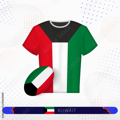Kuwait rugby jersey with rugby ball of Kuwait on abstract sport background.