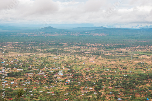 Aerial view of Longido Township in rural Tanzania