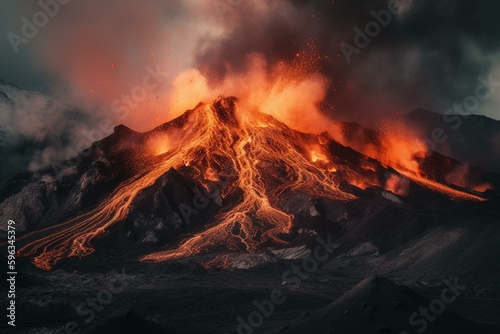 A volcanic eruption that has been edited. Generative AI