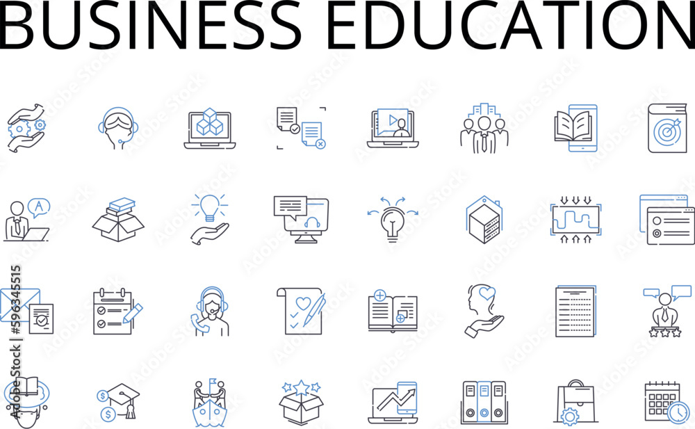 Business education line icons collection. Entrepreneurship education, Management training, Commerce instruction, Corporate learning, Economic development, Financial literacy, Marketing Generative AI