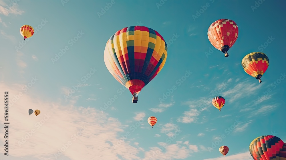  A joyful hot air balloon festival with colorful balloons soaring high in the sky during Hot Air Balloon Day, generative ai
