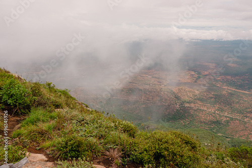 Scenic view of Mount Longido against sky in rural Tanzania