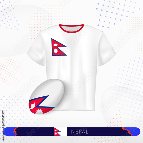 Nepal rugby jersey with rugby ball of Nepal on abstract sport background.
