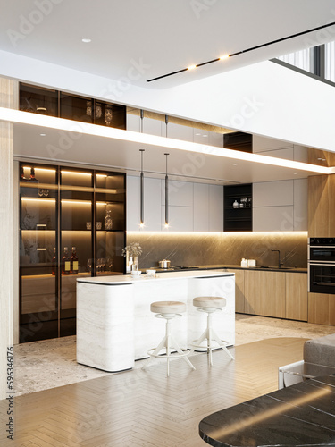 Modern and luxury home interior living room, kitchen