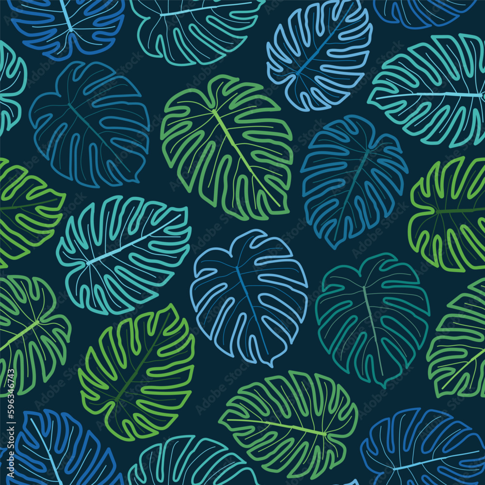 Tropical monstera deliciosa leaves dainty floral seamless surface pattern. Exquisite allover print foliage repeat texture background Tropical monstera deliciosa leaves dainty floral seamless surface pattern. Exquisite allover print foliage repeat texture background
