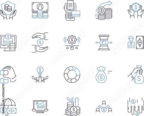 expenditure regulation line icons collection. budgeting, monitoring, control, oversight, allocation, caps, guidelines vector and linear illustration. policies,limits,restrictions outline Generative AI