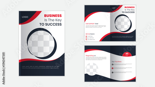 Modern abstract red and black  corporate bi - fold brochure design vector template.