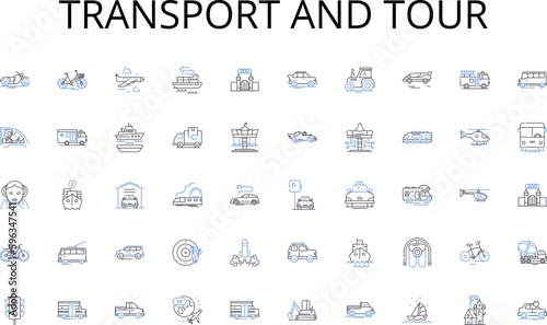 Transport and tour line icons collection. Topography, Projection, Mapmaking, Geography, Navigation, Terrain, Atlas vector and linear illustration. Compass,Surveying,Cartographer outline Generative AI