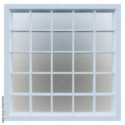 3d illustration of white square grid window frame with glass.