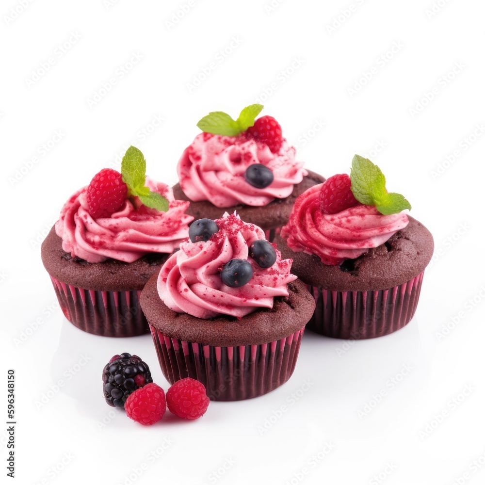 Cupcakes Isolated on White. Generative AI