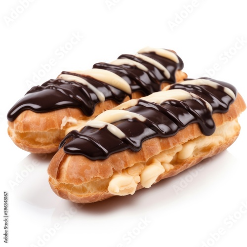 Eclairs Isolated on White. Generative AI