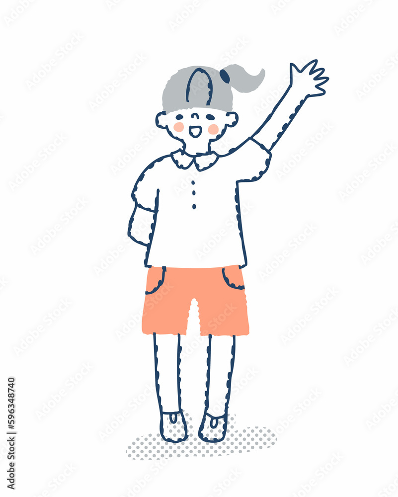 笑顔で手を振る女の子 笑顔で手を振る女の子