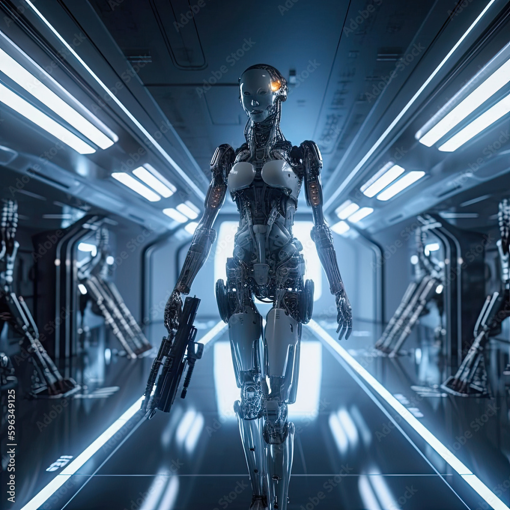 Futuristic Femme Fatale Robotic Warrior