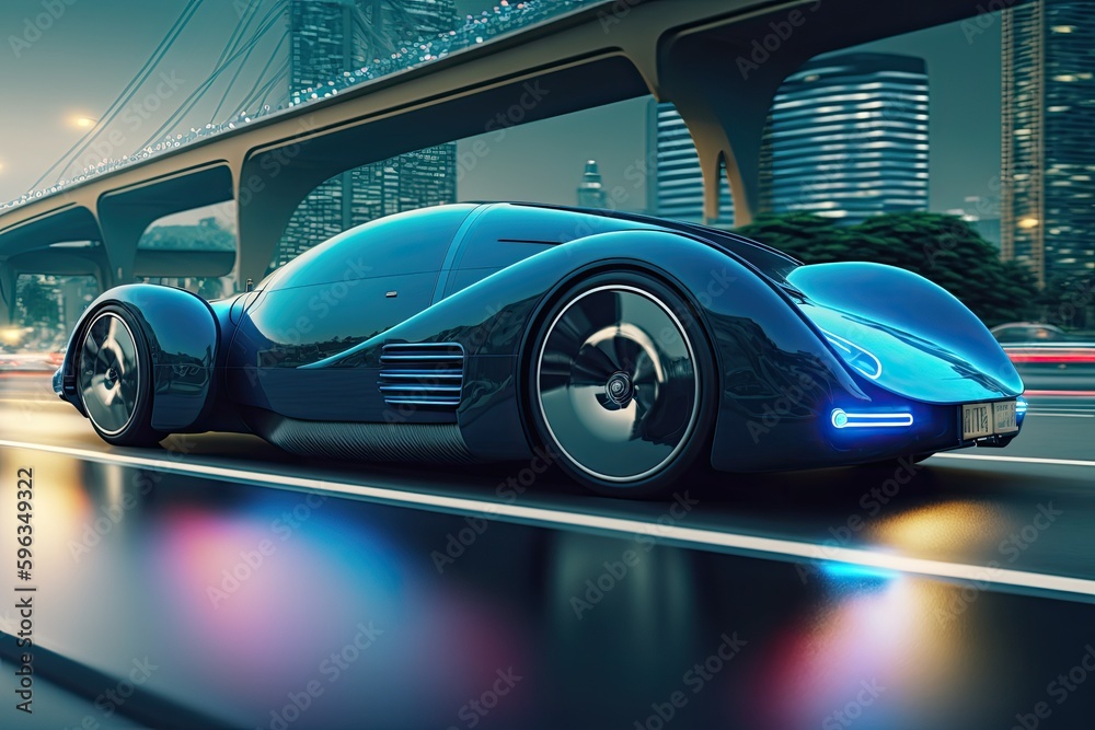 Futuristic car. Smart digital city concept. Business technology. Generative AI