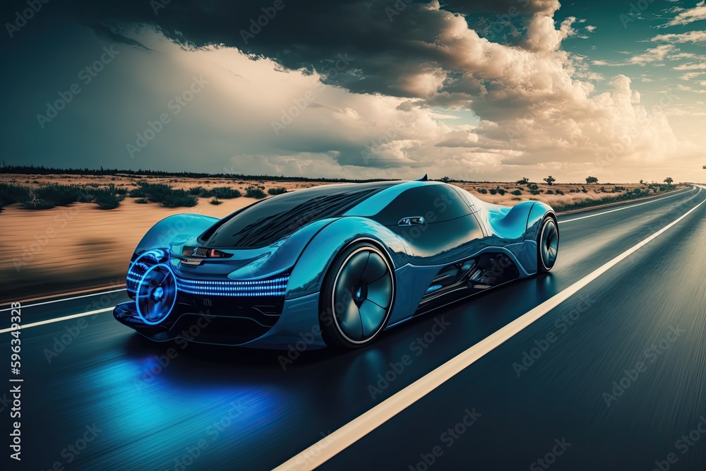 Futuristic car. Smart digital city concept. Business technology. Generative AI
