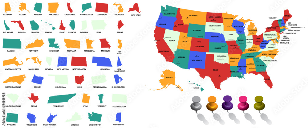 Obraz premium USA Map divided signed state