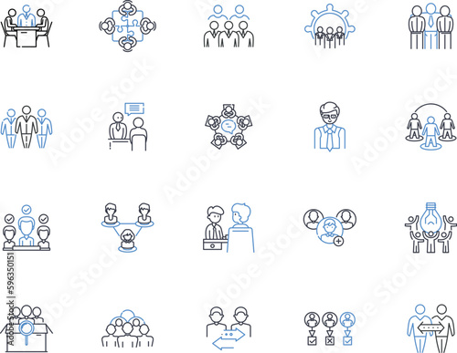 Legal counsel line icons collection. Advocate, Attorney, Barrister, Counselor, Defender, Jurist, Lawyer vector and linear illustration. Legal,Litigator,Mediator outline signs set Generative AI