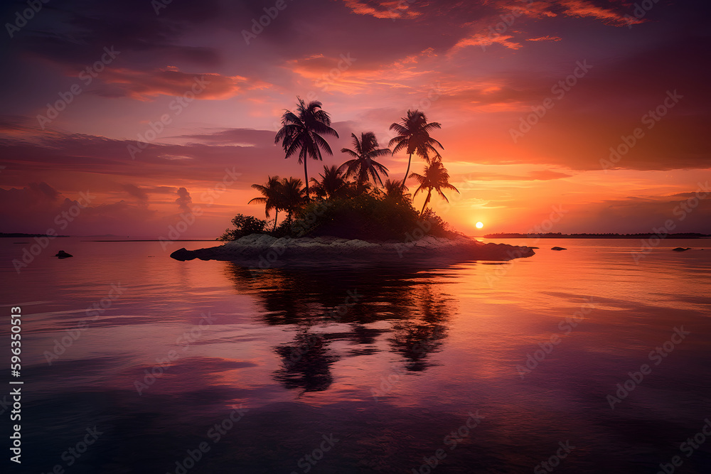 sunset at a deserted small island