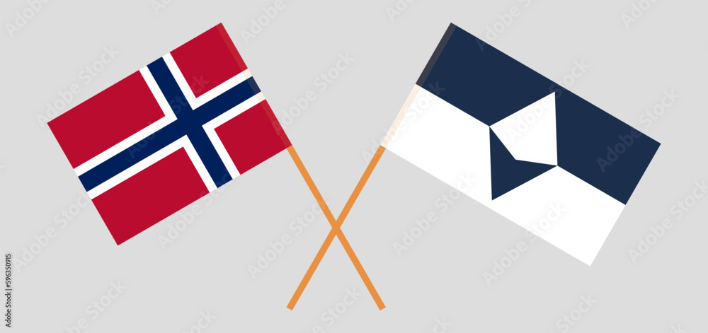 Crossed flags of Norway and Antarctica. Official colors. Correct proportion
