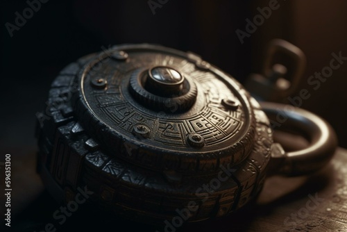Detailed view of a combination lock being unlocked. Generative AI
