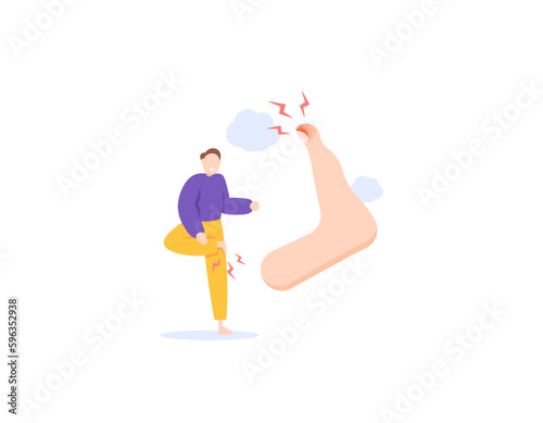 a man who feels pain in the big toe. foot diseases, ingrown toenails, gout symptoms. illustration of swollen and reddish big toe. health problems. the character of people. illustration concept design