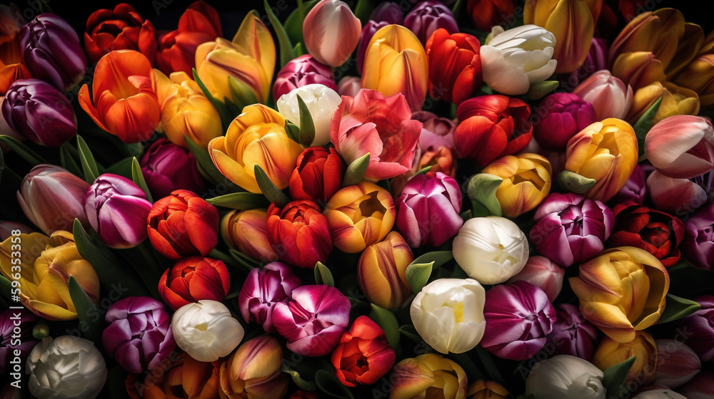A lot of colorful tulips. AI
