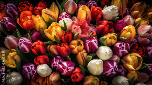 A lot of colorful tulips. AI