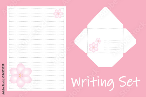 Letter writing set template. Envelope and writing sheet templates