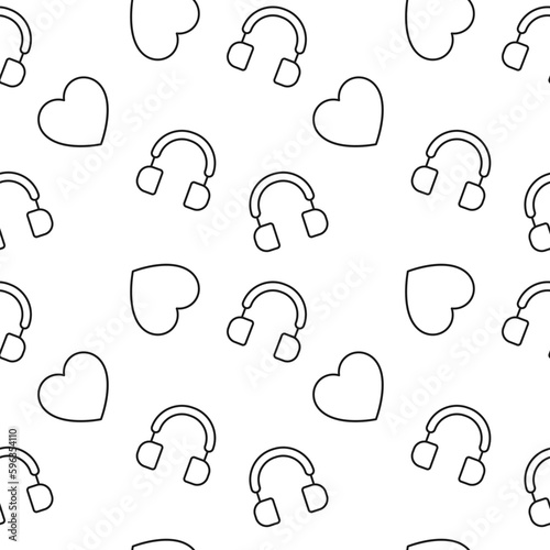 Heart and Headphones Seamless Vector Pattern