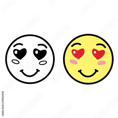 Icons with Eyes in the form of Hearts. Emotions Face. Cute Cartoon Vector Emotions.