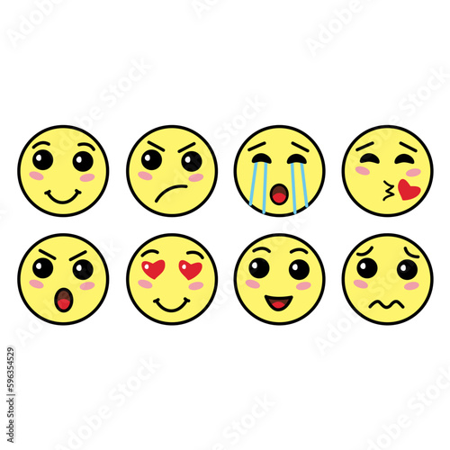 Cute Yellow Icons Set. Cartoon vector icons. Emotion Face