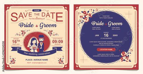 Vintage oriental retro wedding invitation card