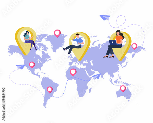 Tiny people working from different countries, International recruiting concept of Work abroad.