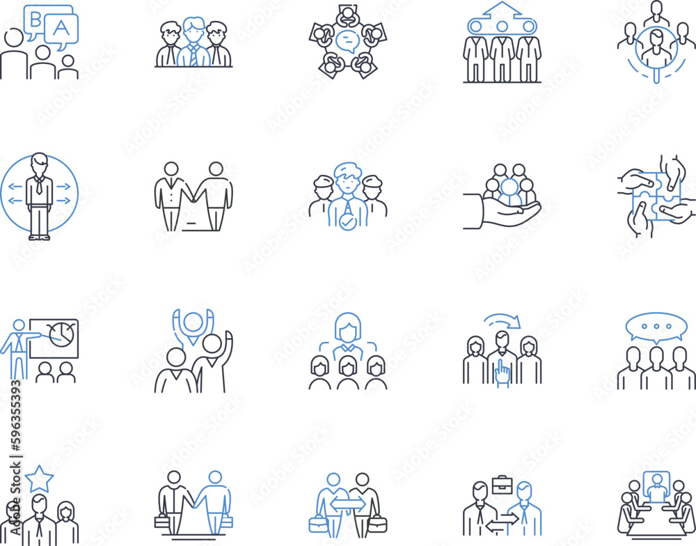 Organizational council line icons collection. Governance, Partnership, Collaboration, Representation, Authority, Structure, Planning vector and linear illustration. Generative AI - obrazy, fototapety, plakaty 