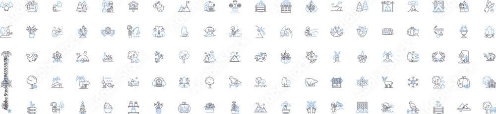 Fototapeta premium Natural world line icons collection. Wilderness, Habitat, Biodiversity, Ecosystem, Flora, Fauna, Nature vector and linear illustration. Biome,Conservation,Sustainability outline signs Generative AI