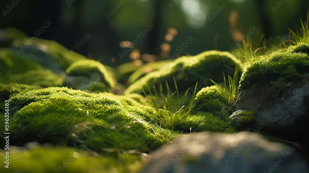 Mossy green ground in the forest, Ai generated image, Digitally generated image Mossy green ground in the forest, Ai generated image, Digitally generated image