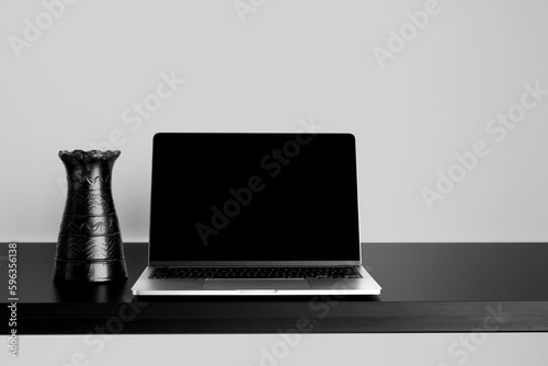 Laptop Desktop Background Mockup with Gray Wall
