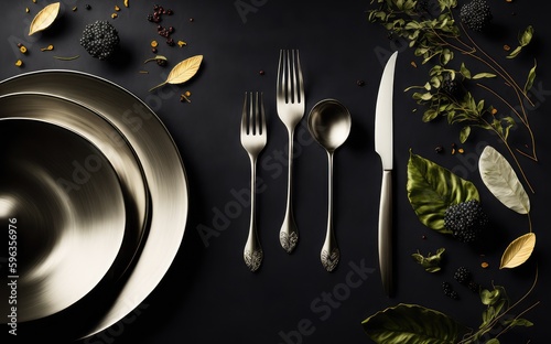 premium cutlery kitchen set banner for fine dining generative ai