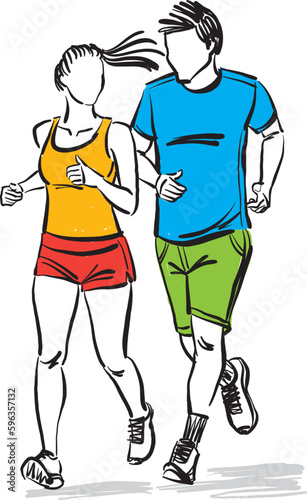 couple of joggers man and woman fitness concept lifestyle runners sport vector illustration
