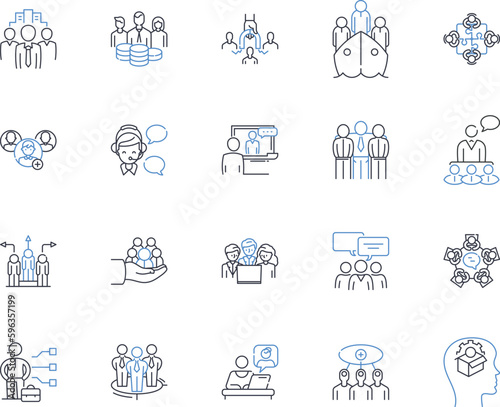 Group endeavour line icons collection. ollaboration, Cooperation, Synergy, Teamwork, Unity, Cohesion, Synchronicity vector and linear illustration. Involvement, Engagement, Partnership Generative AI