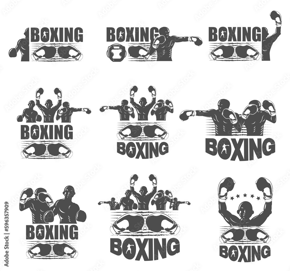 Naklejka premium Illustration of black and white fighter concept for boxing logo set