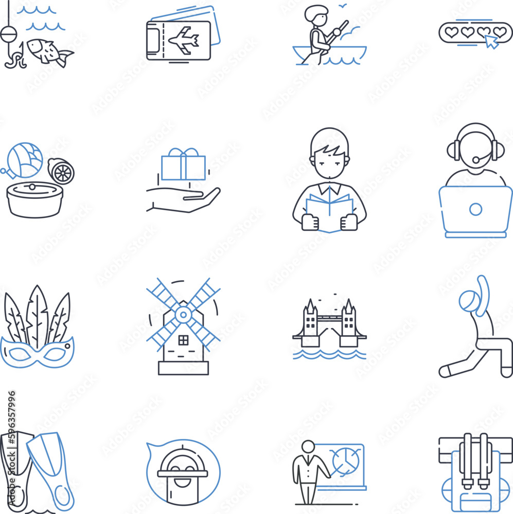Media and communication line icons collection. Intermittance, Transmission, Histrionics, Projection, Lexicon, Credibility, Immediacy vector and linear illustration. Generative AI
