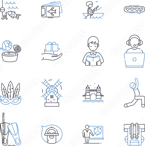 Media and communication line icons collection. Intermittance, Transmission, Histrionics, Projection, Lexicon, Credibility, Immediacy vector and linear illustration. Generative AI