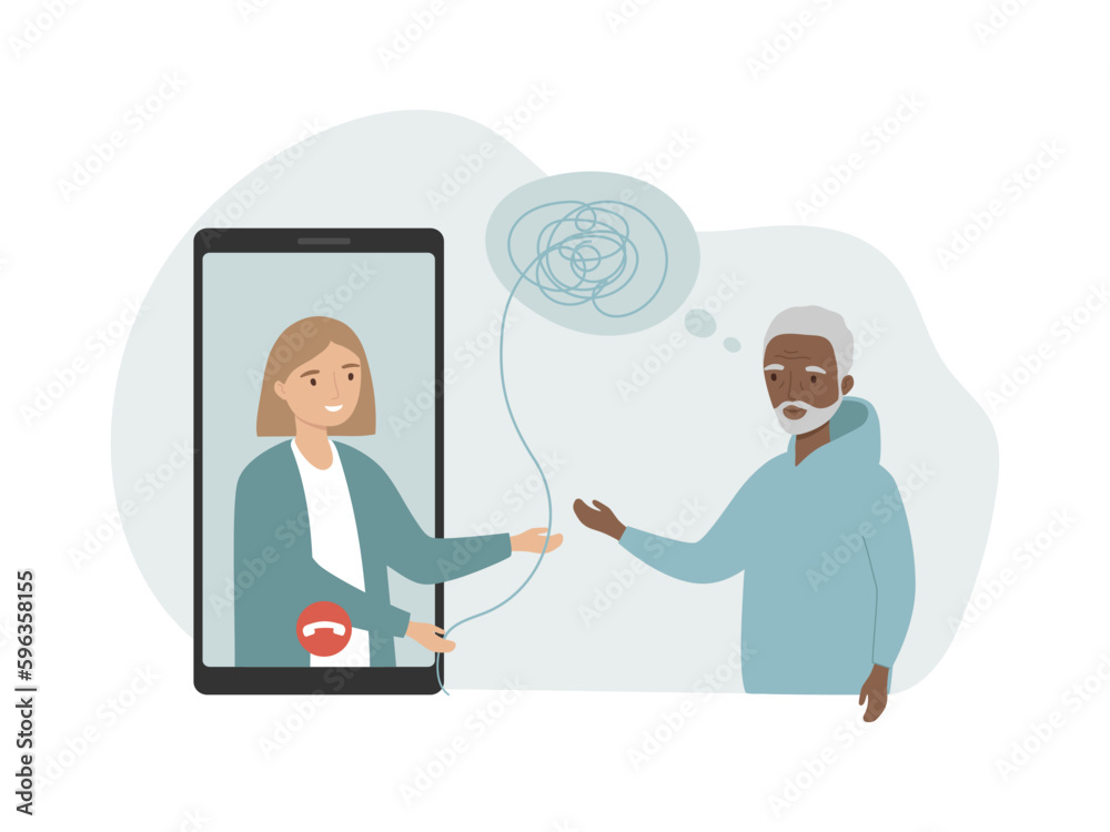 Psychologist online service. Doctor and patient discuss mental health using smartphone for distance talk. Medicine and healthcare concept. Psychologist online service. Doctor and patient discuss mental health using smartphone for distance talk. Medicine and healthcare concept.