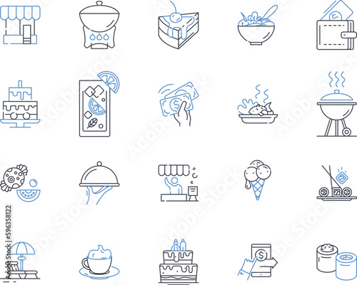 Food service management line icons collection. Catering, Menu, Service, Hospitality, Production, Inventory, Operations vector and linear illustration. Procurement,Quality,Cost outline Generative AI
