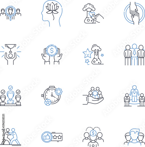 Workplace coaching line icons collection. Empowerment, Feedback, Growth, Learning, Performance, Development, Accountability vector and linear illustration. Generative AI