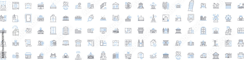 Lodging facilities line icons collection. Hotel, Motel, Hostel, Inn, Lodge, Resort, Bedding vector and linear illustration. Guesthouse,Stay,Accommodation outline signs set Generative AI
