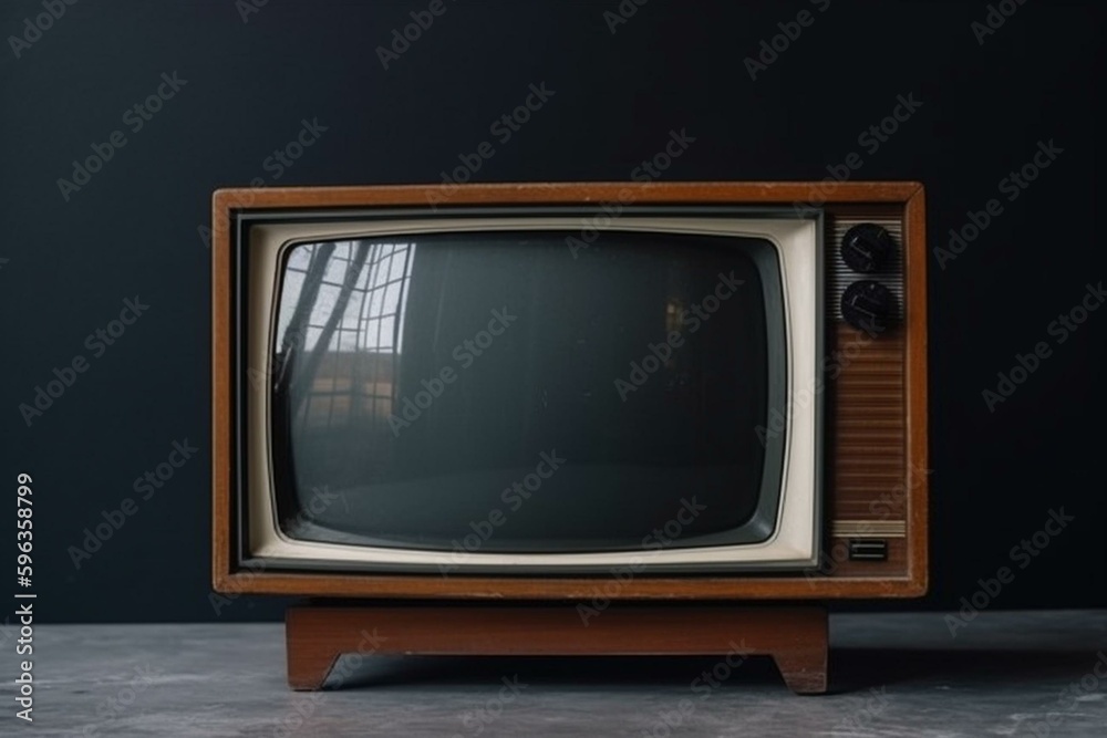 Old TV display with blank screen on plain white background. Generative AI