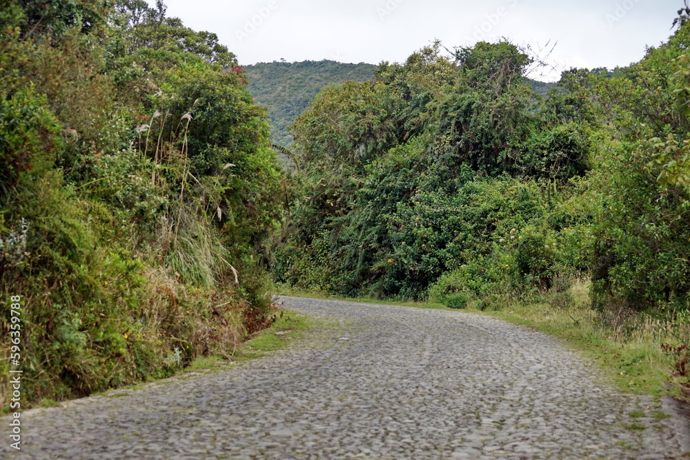 Cobblestone road to Lago Mojanda, above Otavalo, Ecuador